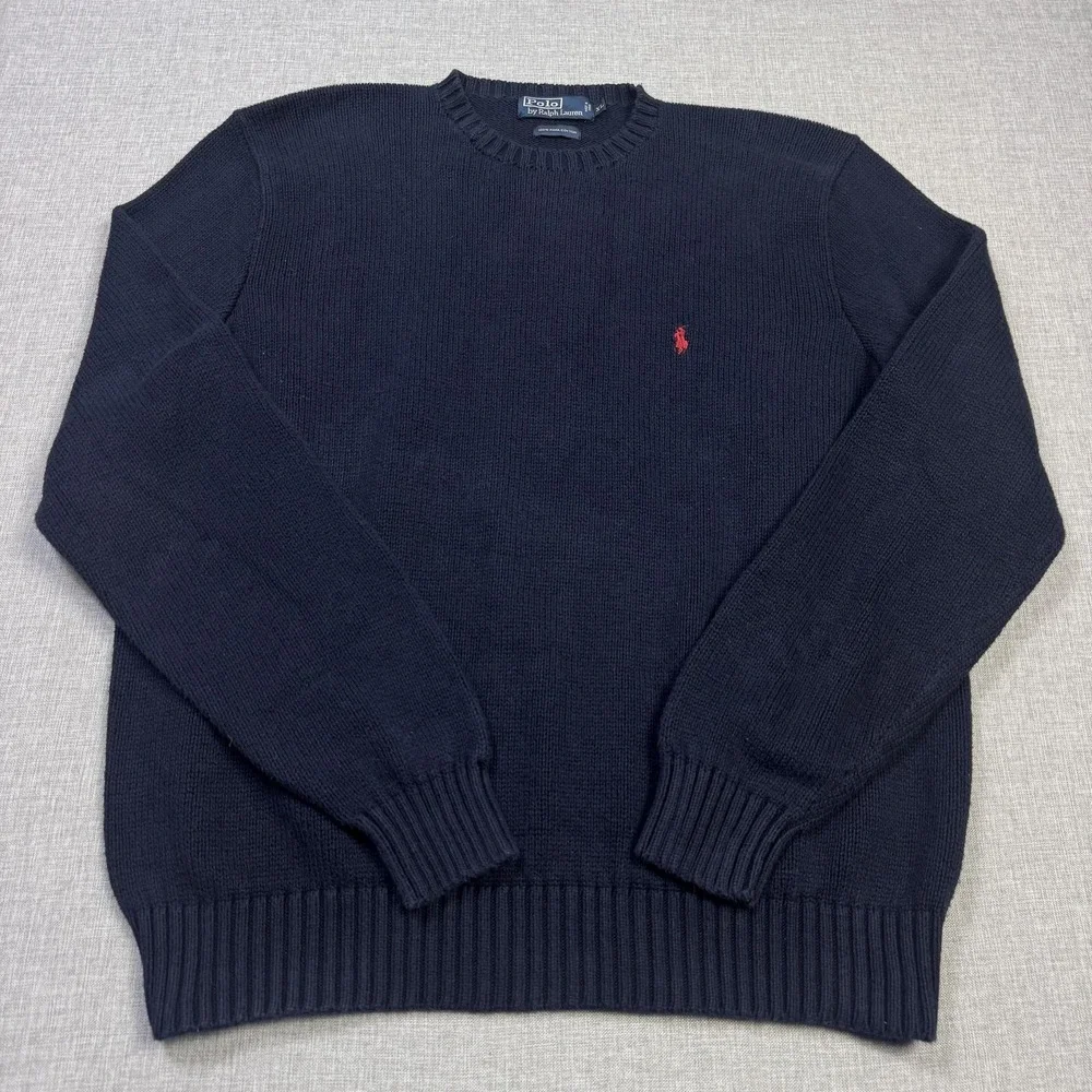 Polo Ralph Lauren Sweater Pullover Men XL Blue Pima Cotton Crew Neck Heavyweight